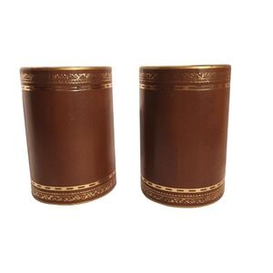 Vintage Leather Bookends Embossed Gold Trim Desk Decor Set
